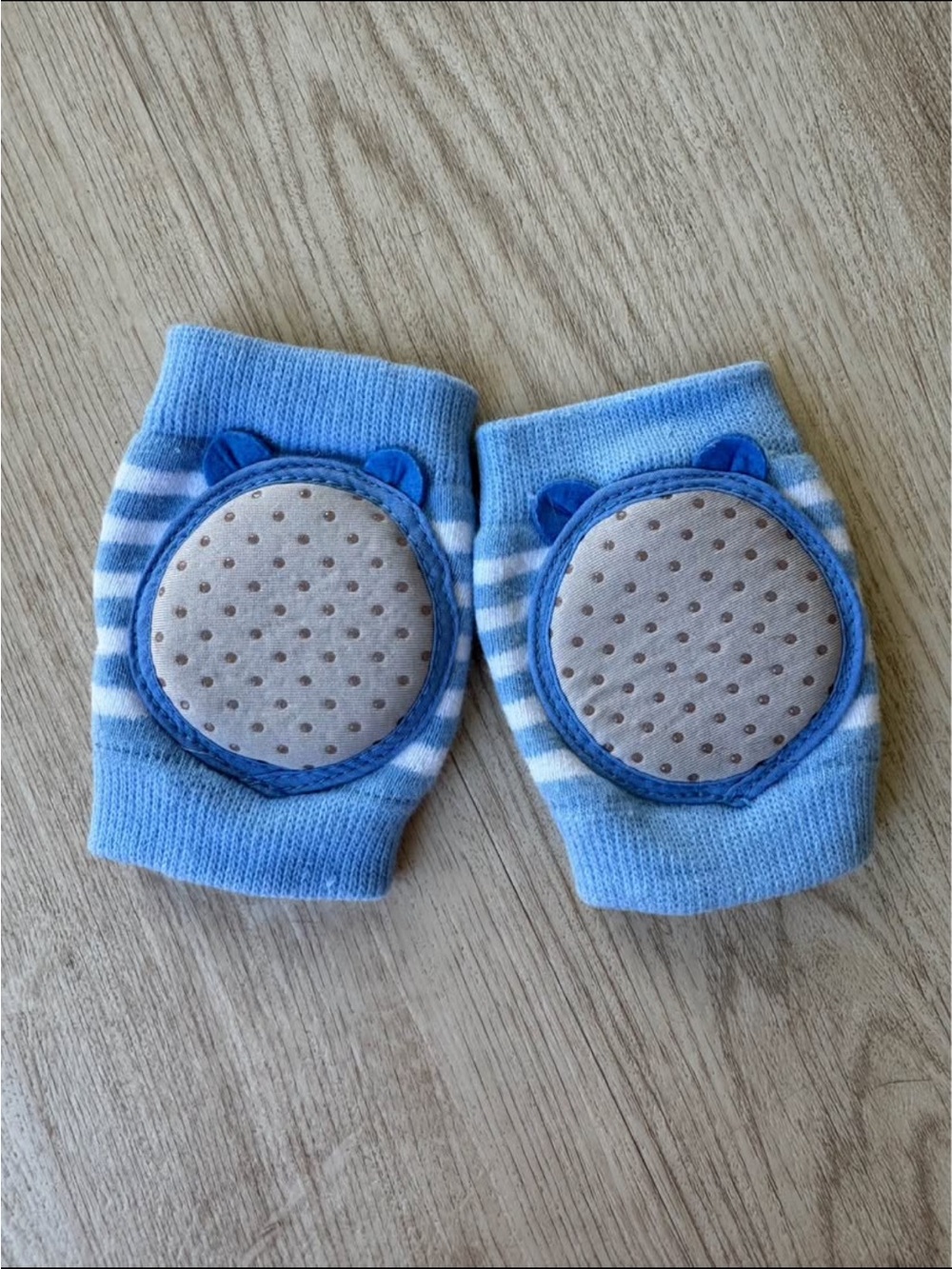 Blue Striped Baby Knee Pads with Non-Slip Patches